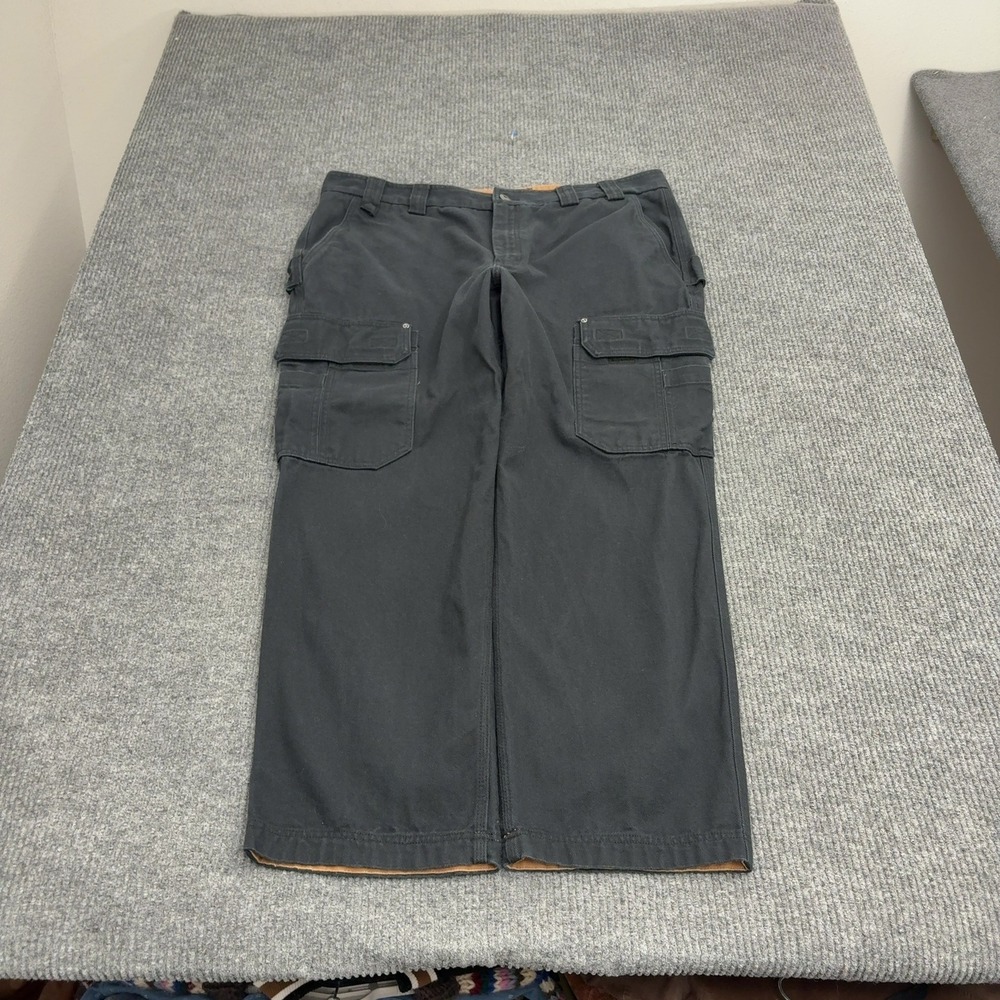 Duluth Trading Co Cargo Pants Mens 42x32 Black Cotton Fire Hose Relaxed Fit Work